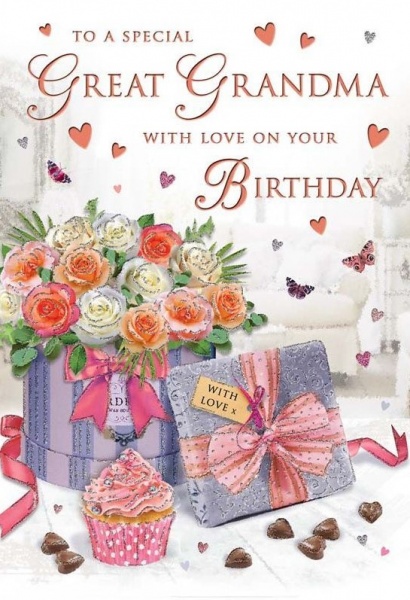 Cupcake & Flowers Great-Grandma Birthday Card