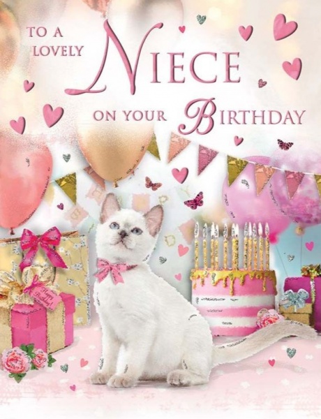Cat & Cake Niece Birthday Card