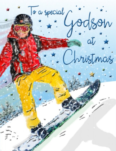 Snowboarding Godson Christmas Card