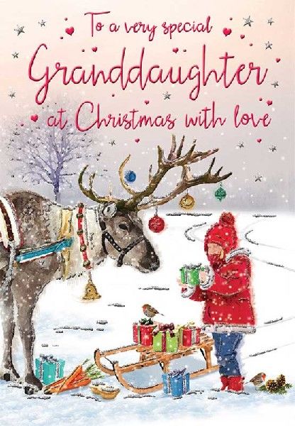 Festive Reindeer Grand-Daughter Christmas Card