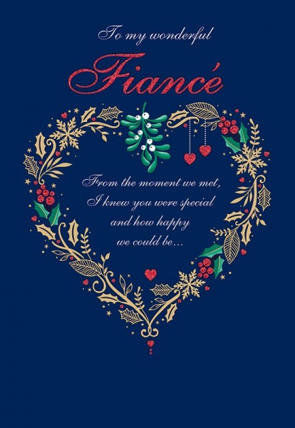 Holly Heart Fiance Christmas Card