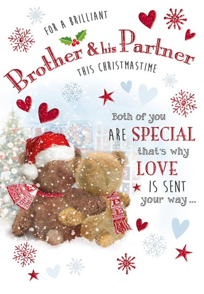 Festive Cuddle Brother & Partner Christmas Card