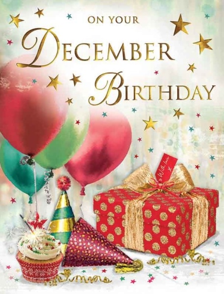 Cupcake & Balloons December Birthday Card