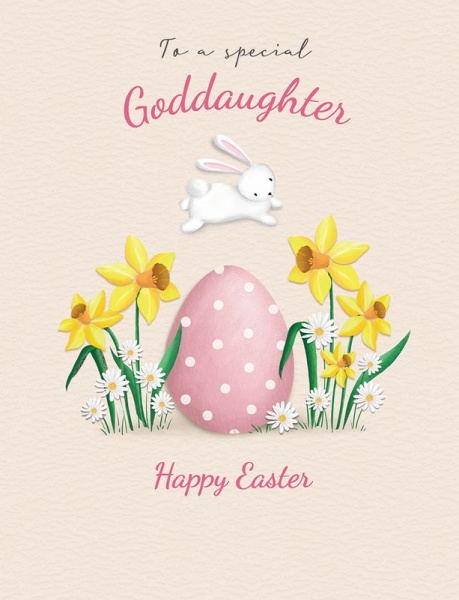 Pink Egg & Daffodils God-Daughter Easter Card