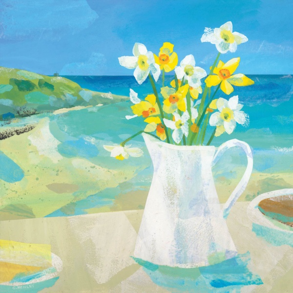 Daffodils Porthcurnick Beach Greeting Card