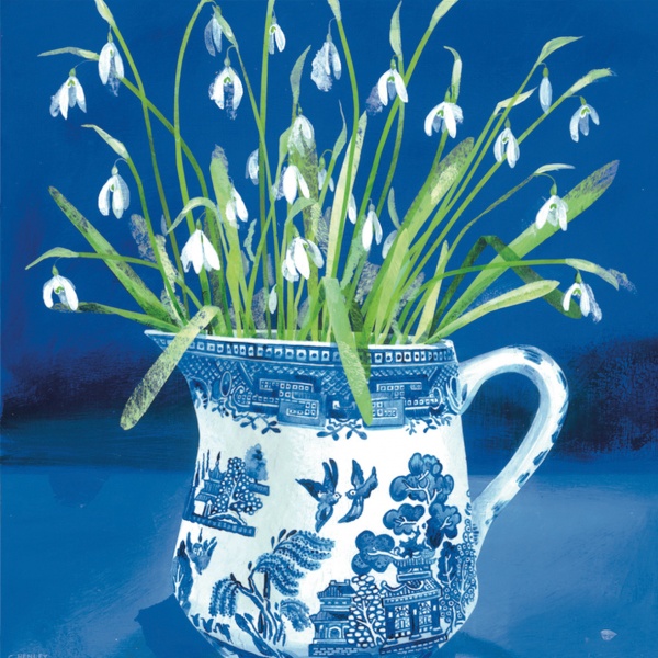 Snowdrops In The Willow Pattern Jug Greeting Card