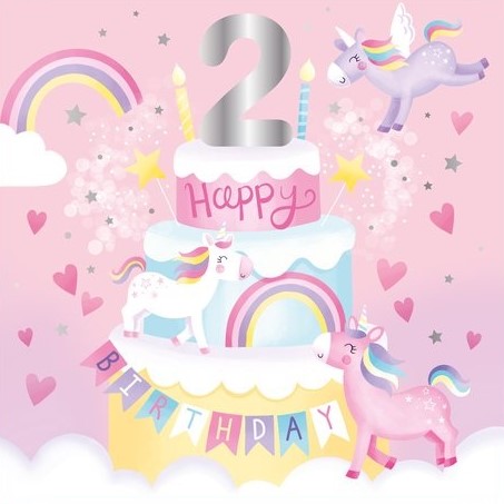 Unicorn Birthday Cake 2nd Birthday Card