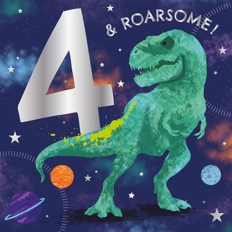 Roarsome Dinosaur 4th Birthday Card