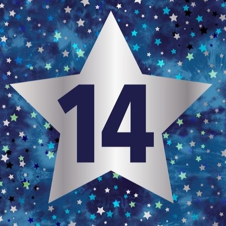 Blue Stars 14th Birthday Card