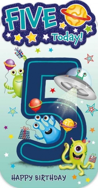 Space Aliens 5th Birthday Card