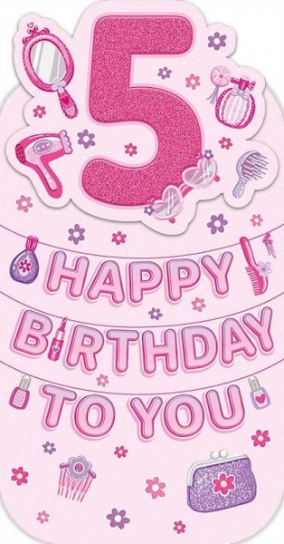 Pink Things 5th Birthday Card