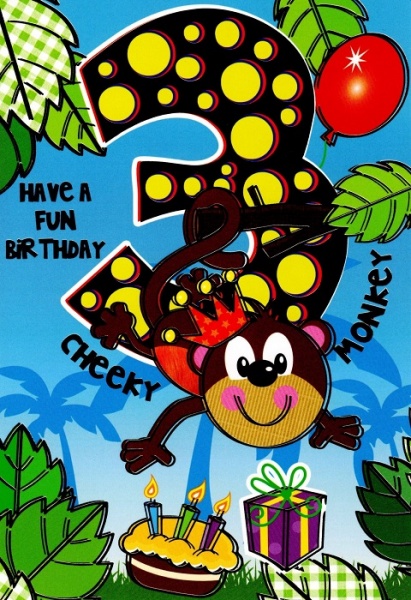 Cheeky Monkey 3rd Birthday Card