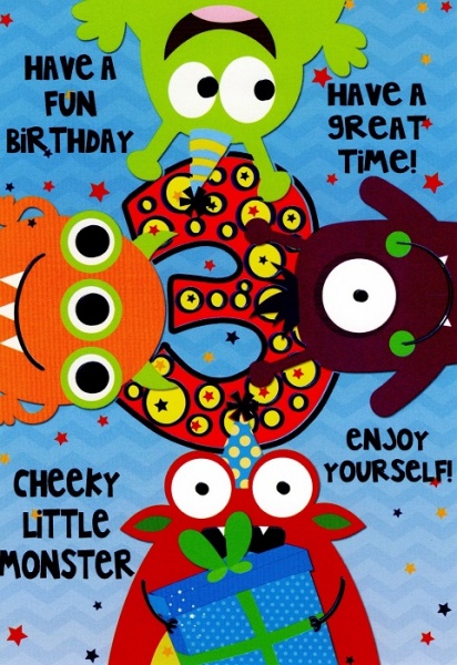 Cheeky Little Monster 3rd Birthday Card
