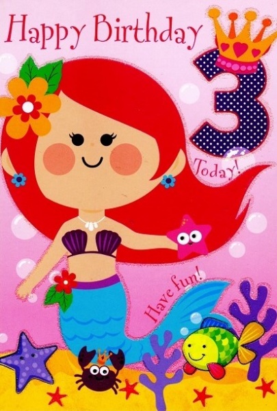 Mermaid 3rd Birthday Card