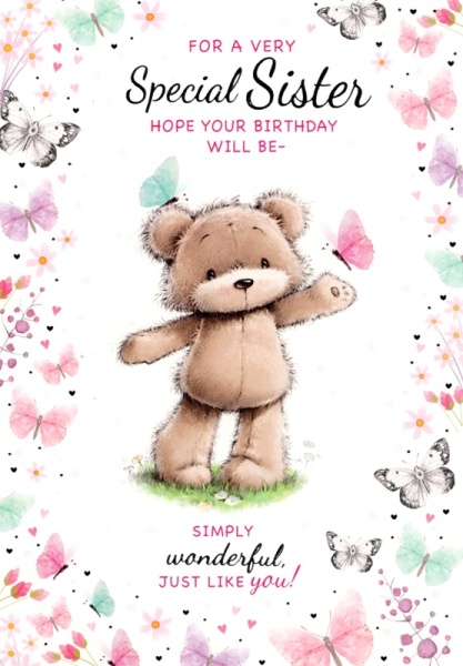 Butterfly Bear Sister Birthday Card