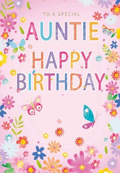 Butterflies & Flowers Auntie Birthday Card