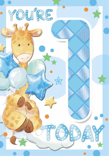 Giraffe 1st Birthday Card