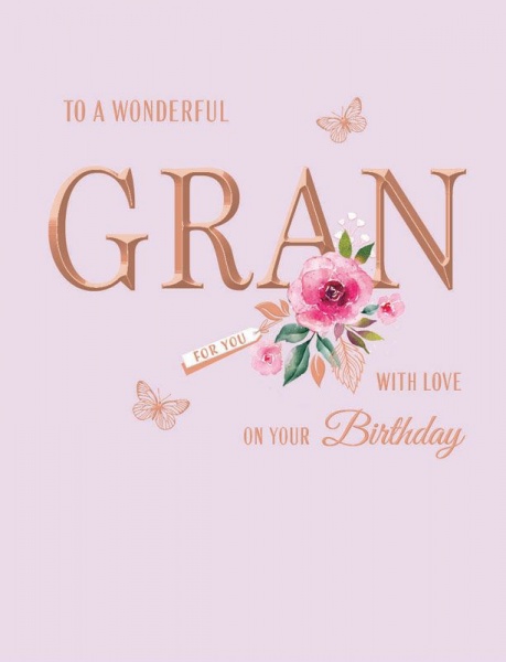 Pink Flower & Butterflies Gran Birthday Card