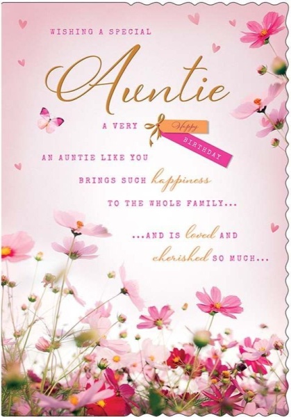 Pink Flowers Auntie Birthday Card