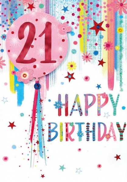Balloon & Stars 21st Birthday Card