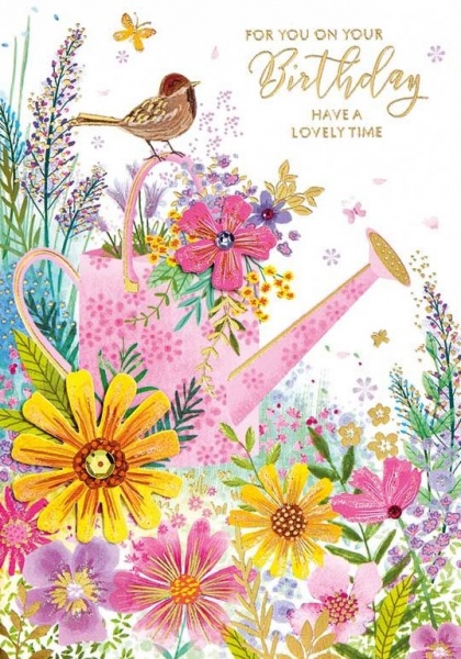 Flowers & Watering Can Birthday Card