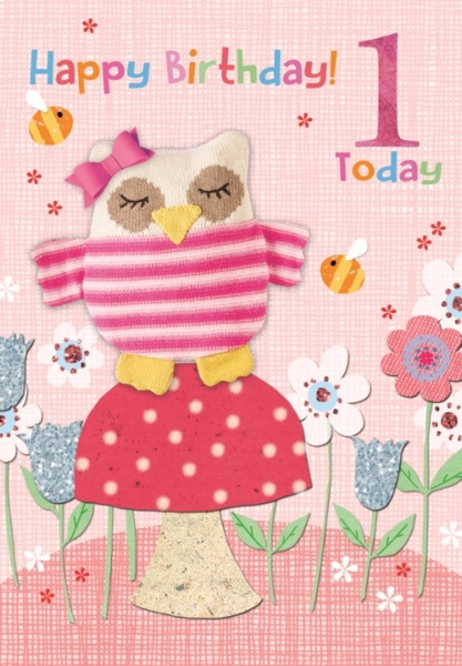 Owl On A Toadstool 1st Birthday Card