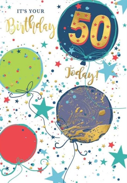 Birthday Balloons 50th Birthday Card