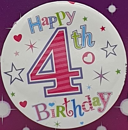 Pink Happy 4th Birthday Badge