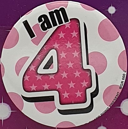Pink Spots 4th Birthday Badge