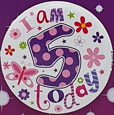 Pink Flowers 5th Birthday Badge