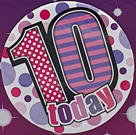 Pink Spots 10th Birthday Badge