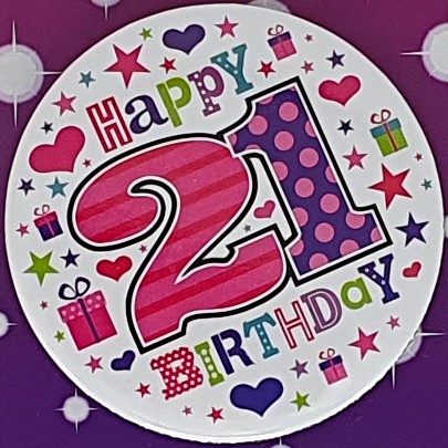 Pink Hearts 21st Birthday Badge