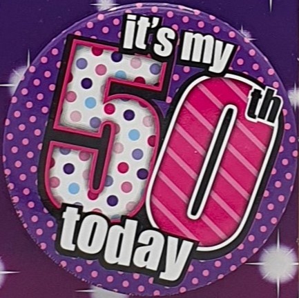 Pink Spots 50th Birthday Badge