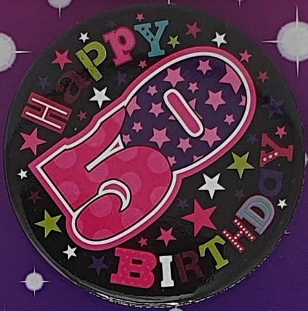 Pink Stars 50th Birthday Badge