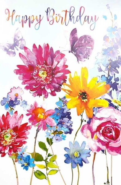 Watercolour Flowers Birthday Card