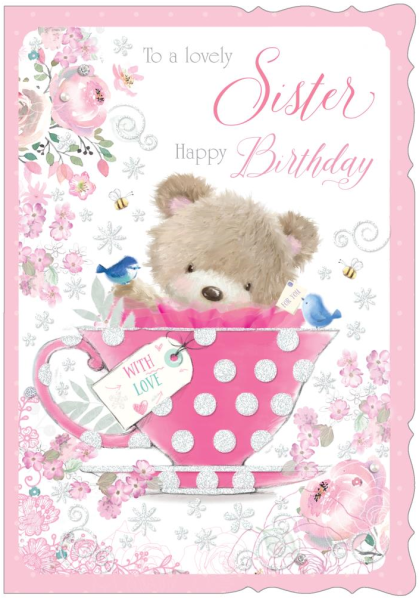 Teddy Teacup Sister Birthday Card