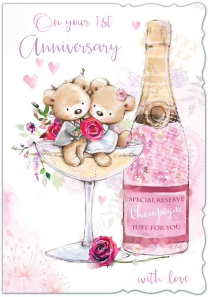 Pink Champagne 1st Anniversary Card