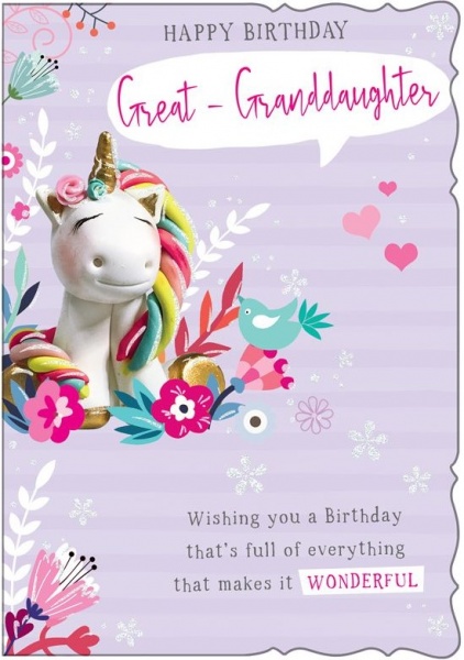 Unicorn Flowers Great Grand Daughter Birthday Card