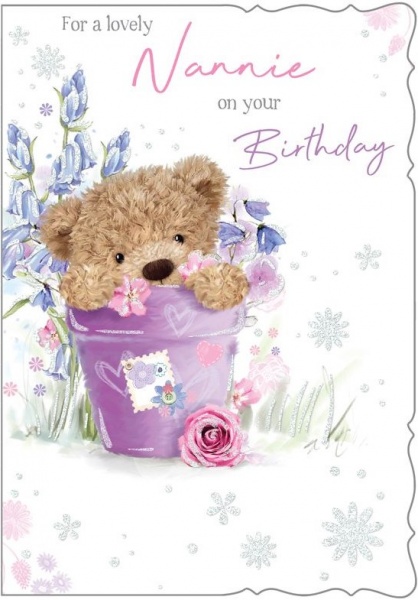 Teddy In A Pot Nannie Birthday Card