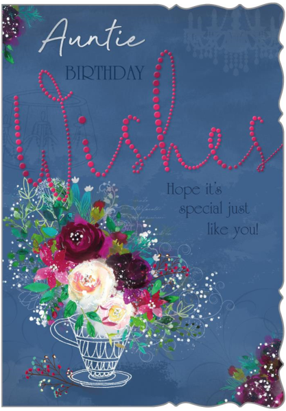 Cup Of Flowers Auntie Birthday Card