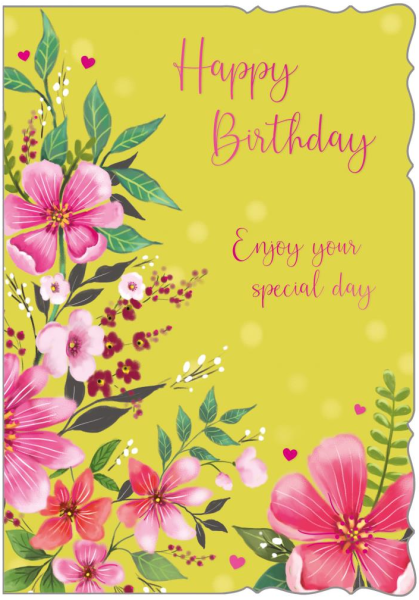 Pink Flowers Birthday Card