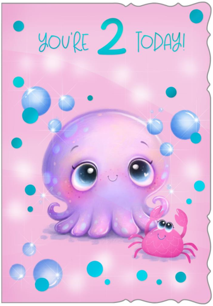 Pink Octopus 2nd Birthday Card