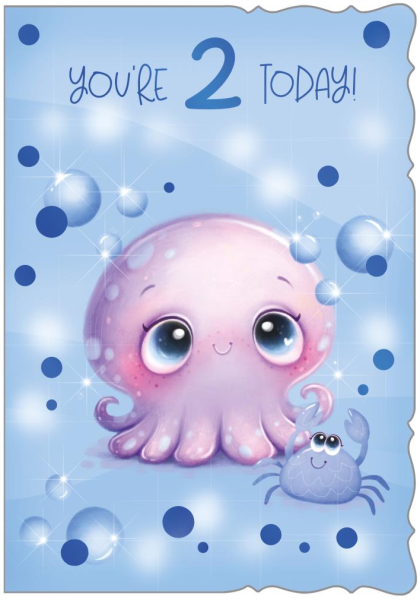 Blue Octopus 2nd Birthday Card