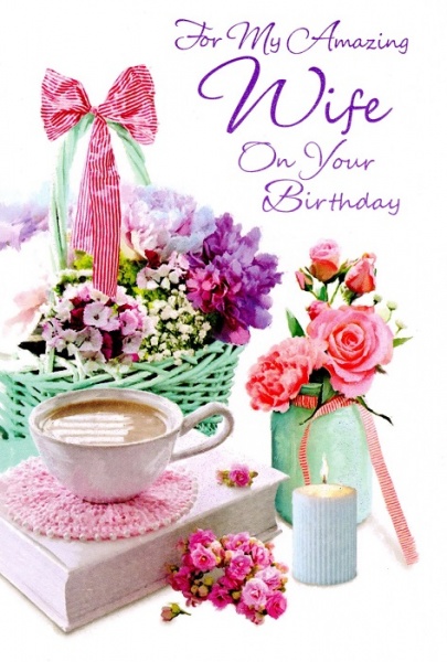 Teacup & Flowers Wife Birthday Card