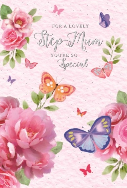 Butterflies Step-Mum Birthday Card