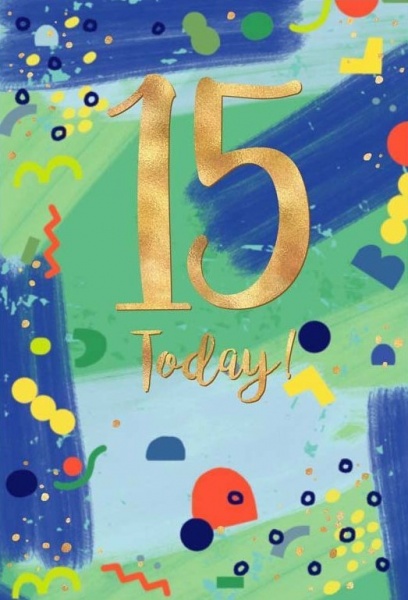 Blue Doodles 15th Birthday Card