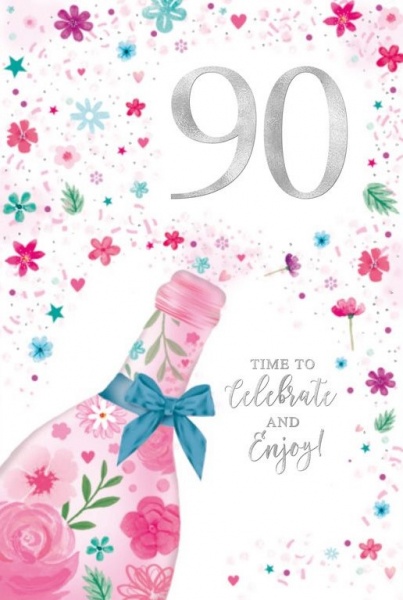 Floral Bubbly 90th Birthday Card