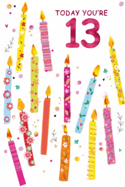 Colourful Candles 13th Birthday Card