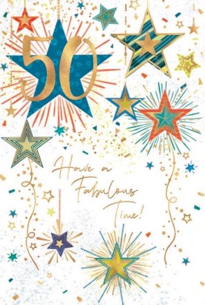 Gold Stars 50th Birthday Card