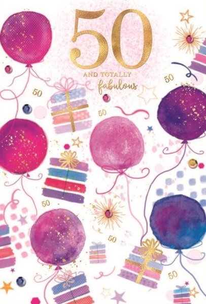Balloons & Presents 50th Birthday Card